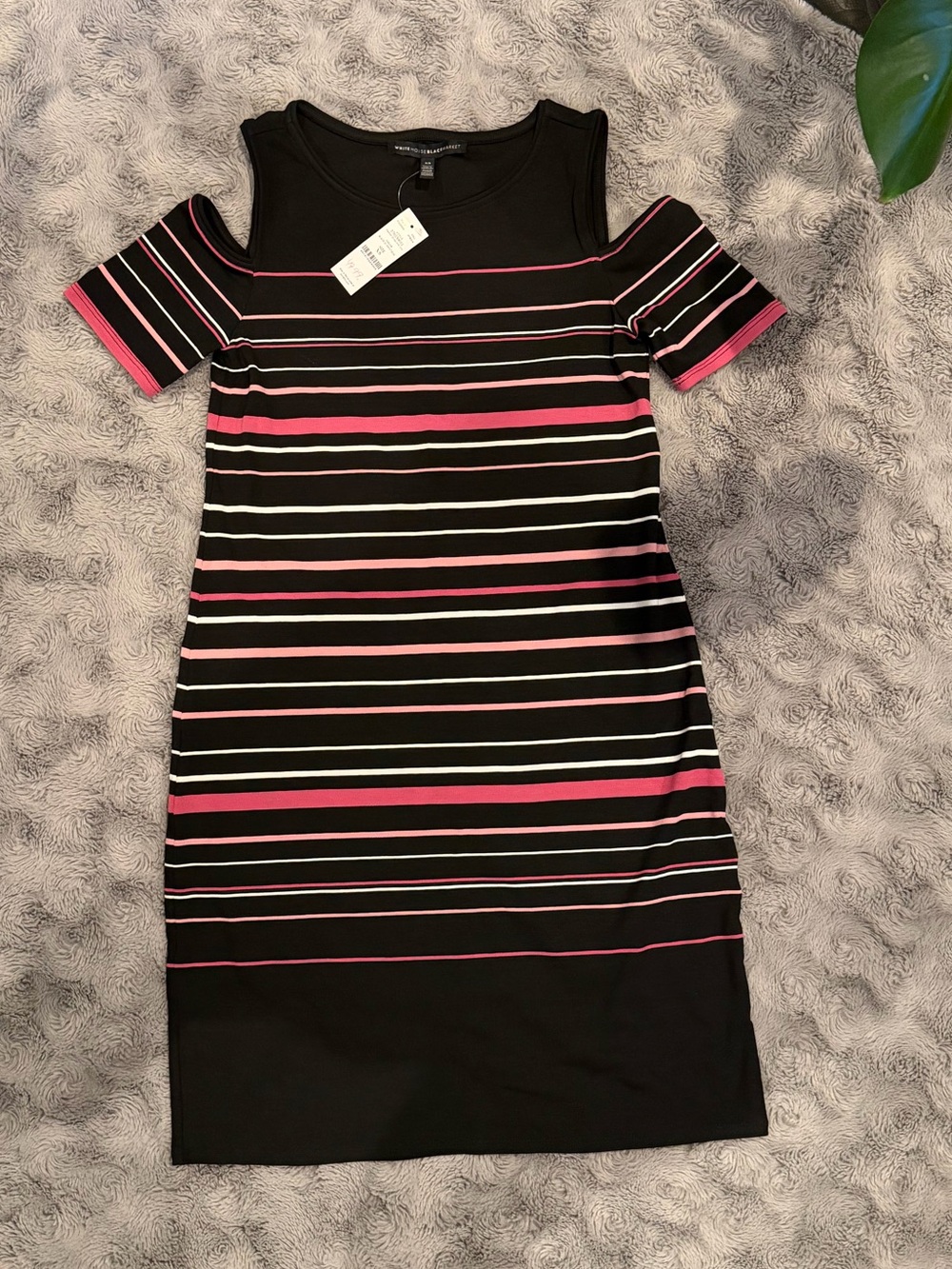 White House Black Market Black Dress with Pink & White Stripes